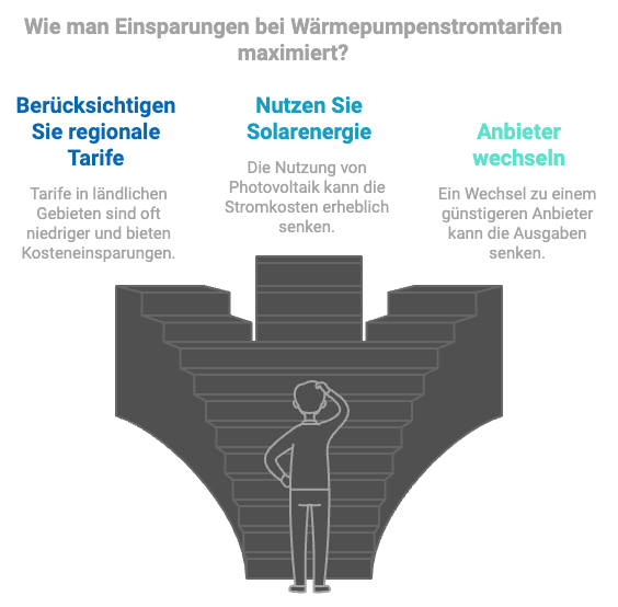 Beim Berücksichtigen regionaler Tarife, Nutzen von Photovoltaik oder Wechseln des Anbieters kann man beim Strom für eine Wärmepumpe sparen.